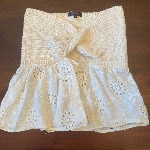 micas knot front knit embroidered tube top